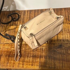 Givenchy Tan Leather Wristlet with Chain Detail